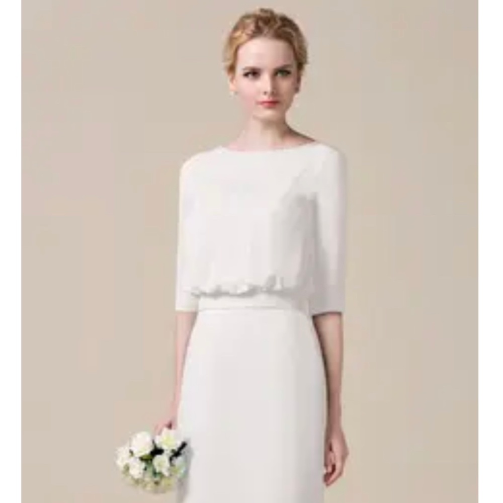 NWT- Size 8, Chiffon, Ivory, Sheath, Knee-length Dress